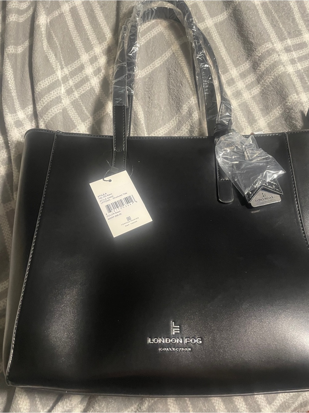 London Fog Black Leather Briefcase Tote
